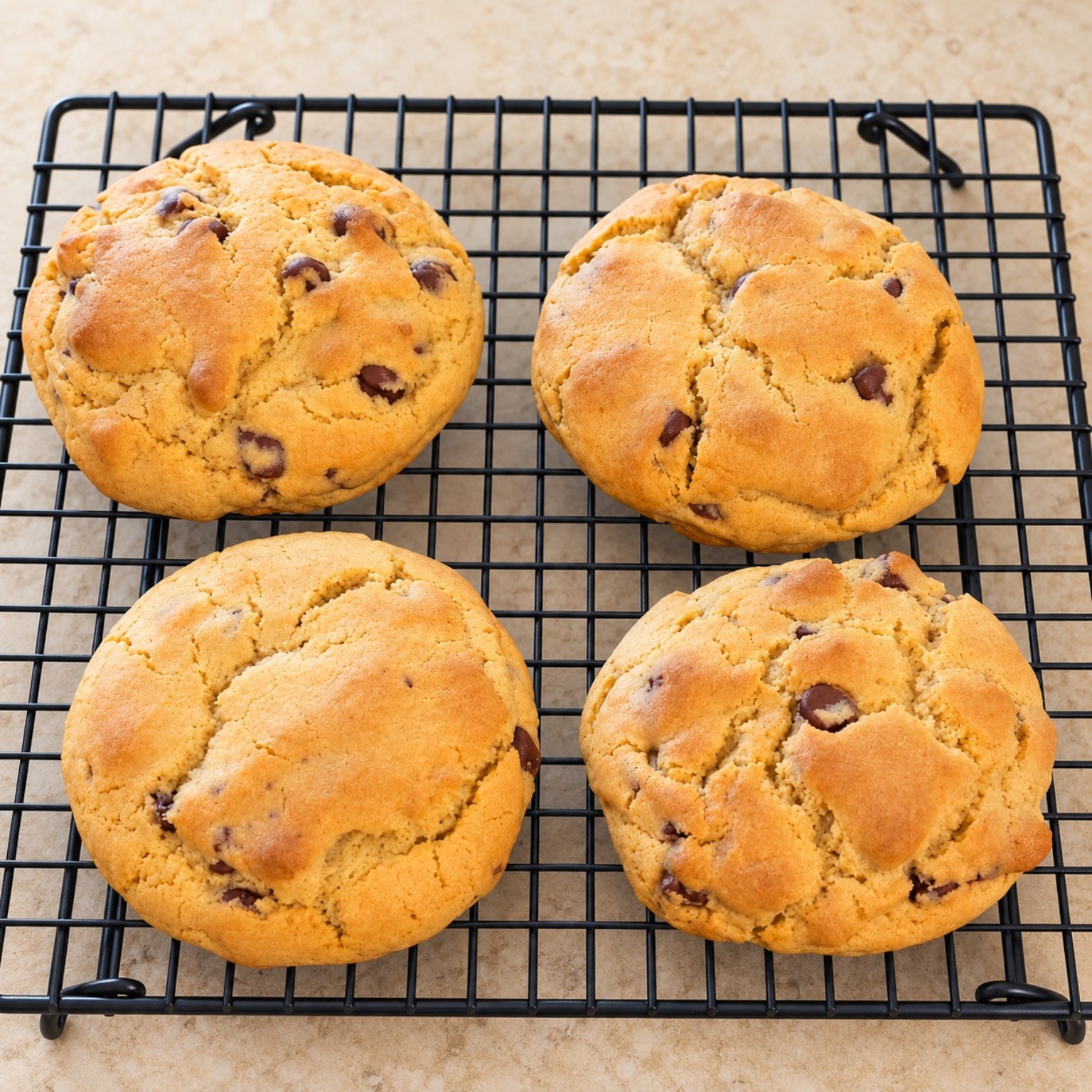 Tammy’s chocolate chip cookies cooling on a rack